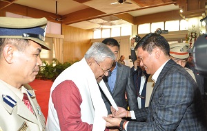 The Governor of Arunachal Pradesh Padmanabha Balakrishna Acharya with the Chief Minister Shri Pema Khandu in the Darbar Hall of Raj Bhavan, Itanagar on Itanagar on 28th January 2017.